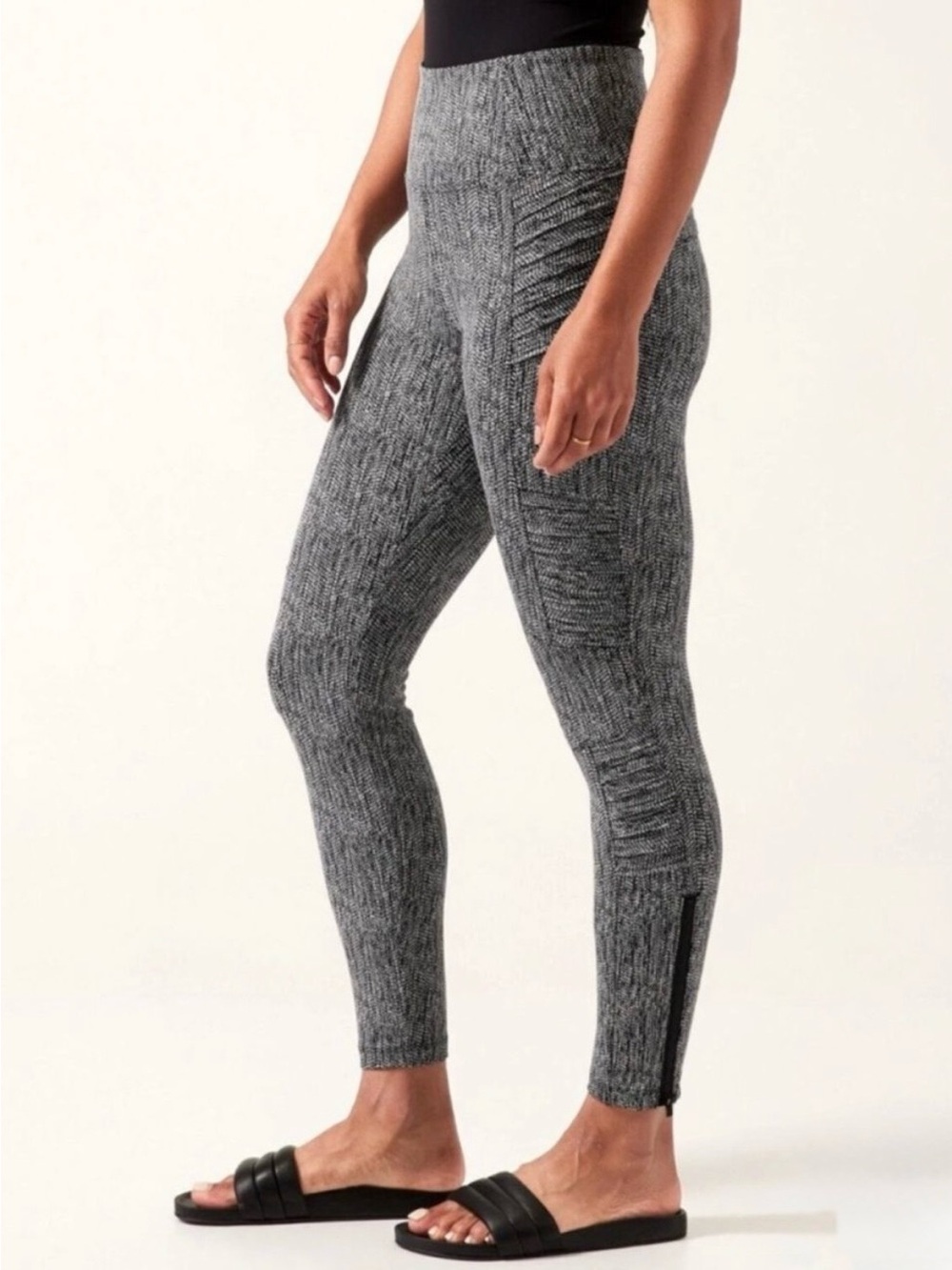 Athleta Black White Delancy Textured Moto Leggings Ankle Zippers Small S
